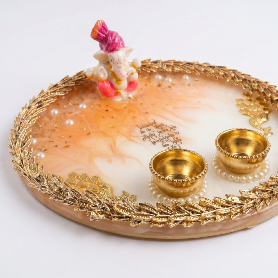 Peach Ganesha Celebration Resin Pooja Thali