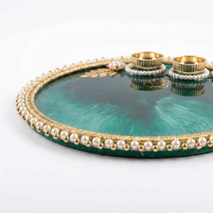 Emerald Pearl Ganesha Resin Thali