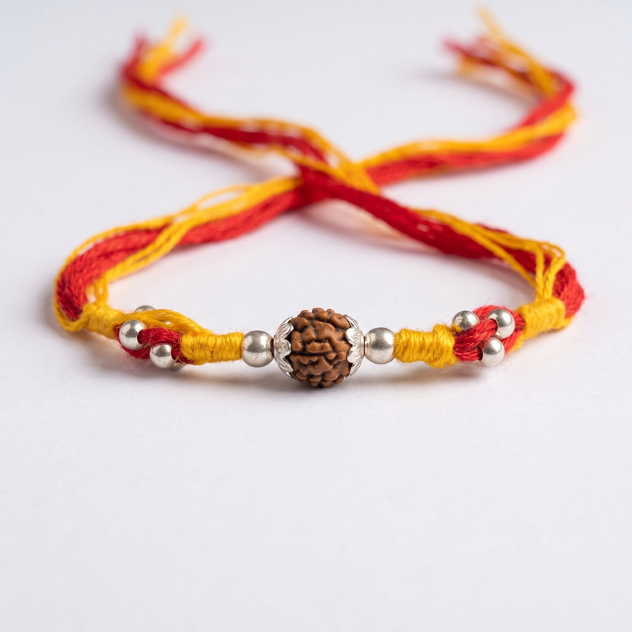 Sacred Rudraksha Silver Bead Rakhi