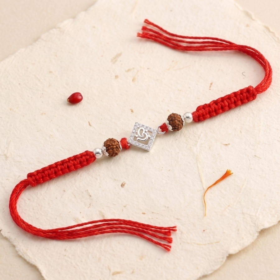 925 Silver Divine Om Rudraksha Rakhi