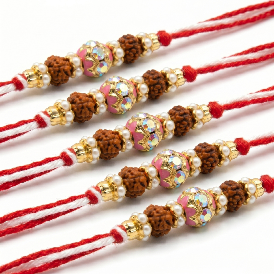 Crystal Rudraksha Rakhi Combo (Set of 5)