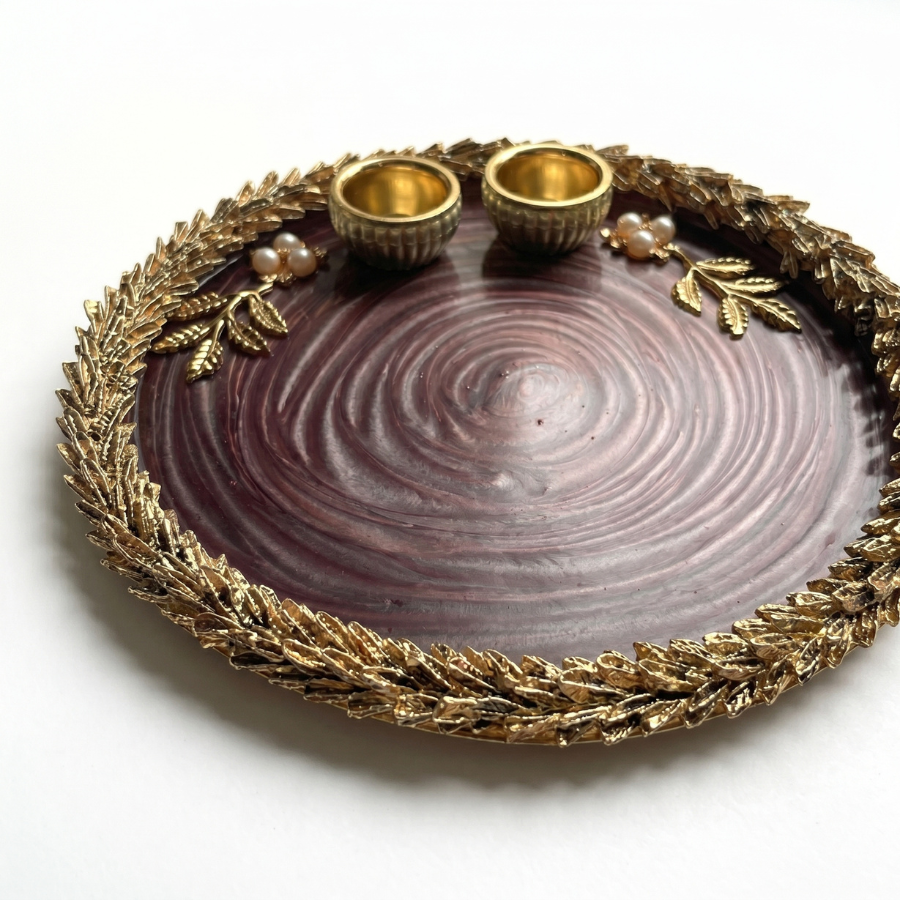 Royal Plum Marble Resin Pooja Thali