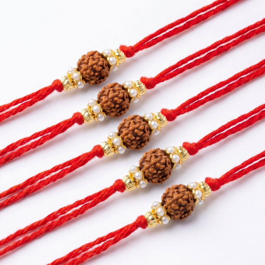 Pearl Rudraksha Rakhi Combo (Set of 5)