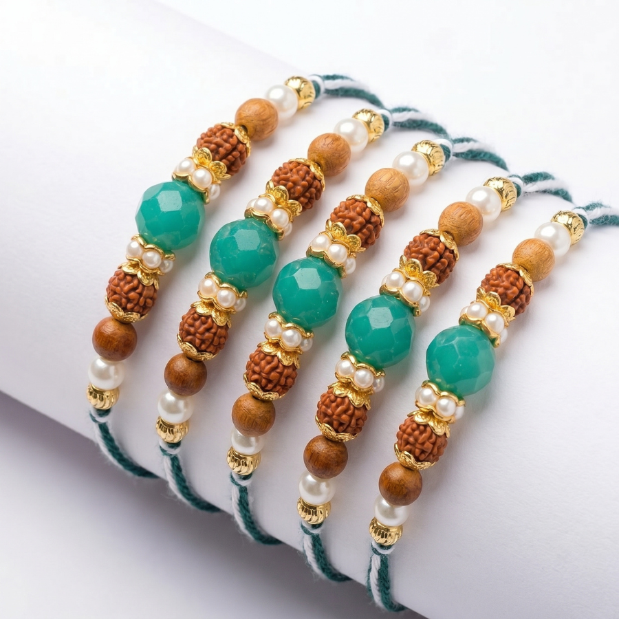 Emerald Rudraksha Rakhi Combo (Set of 5)