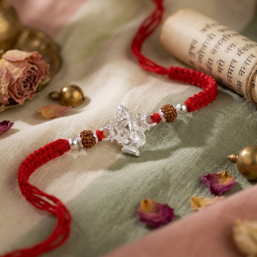 925 Silver Ganesh Rudraksha Rakhi