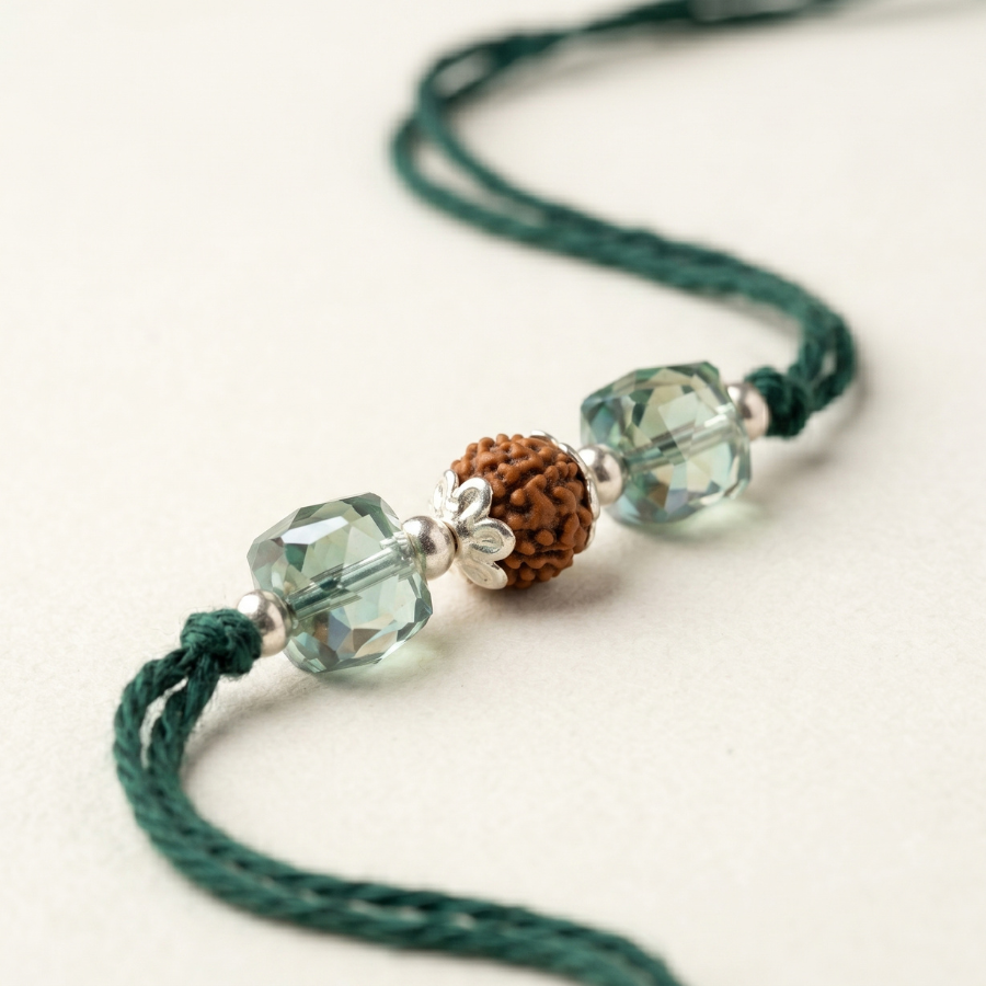 Green Crystal Rudraksha Rakhi