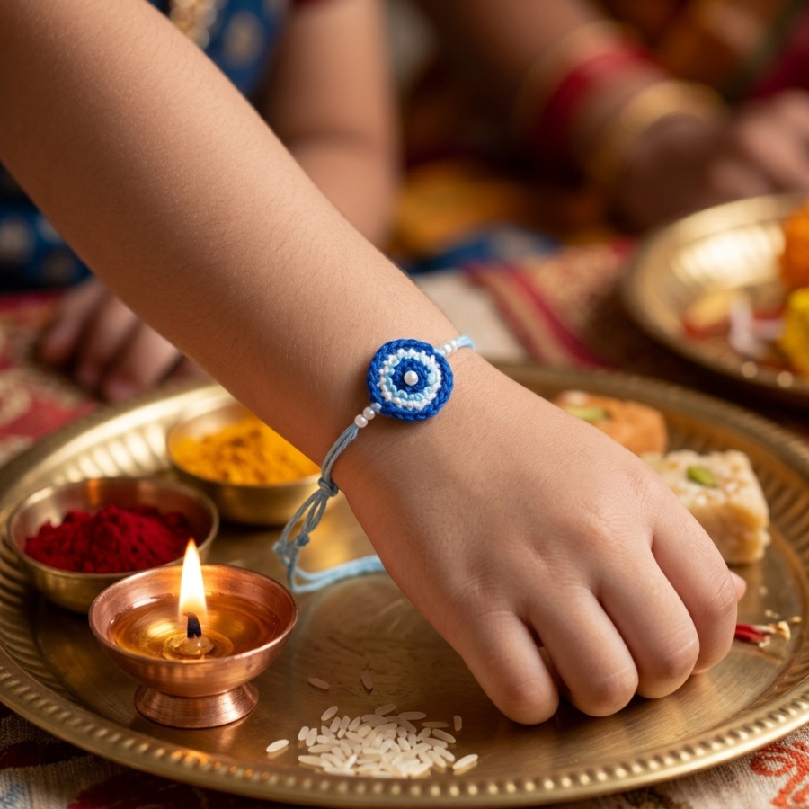 Blue Nazar Crochet Rakhi