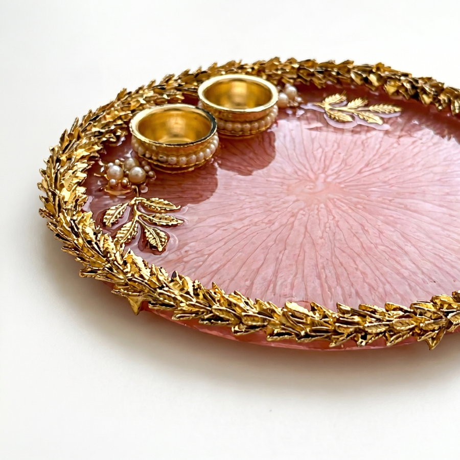 Rose Blush Leaf Resin Pooja Thali