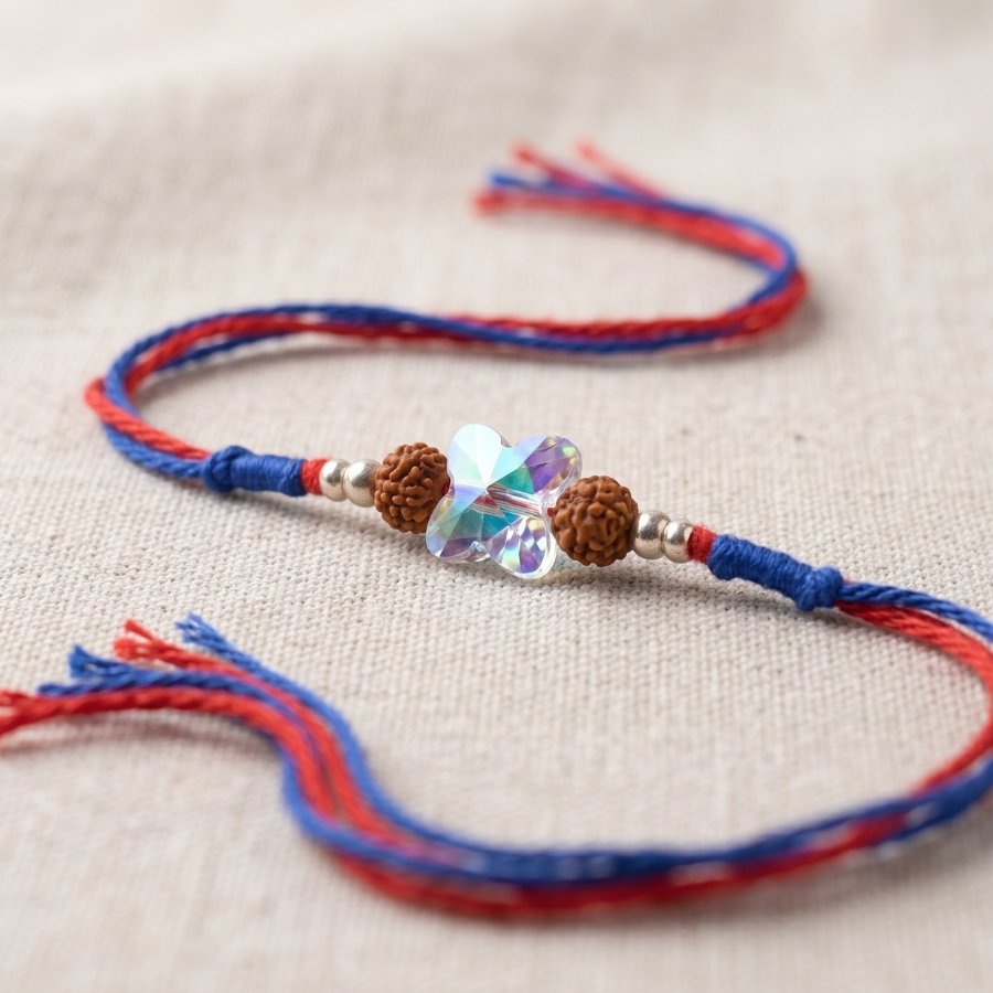 Silver Crystal Rudraksha Rakhi