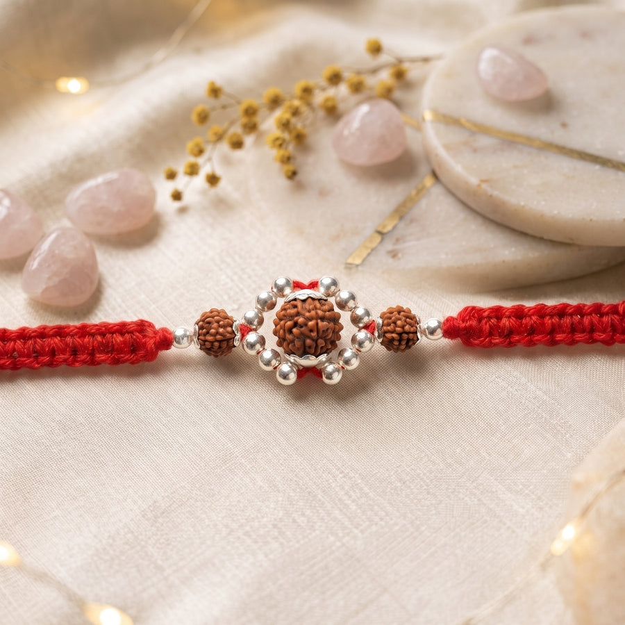 925 Silver Rudraksha Silver Halo Rakhi