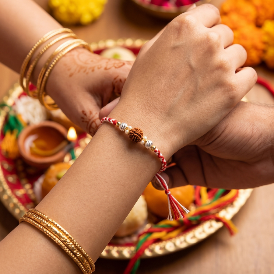 Crystal Rudraksha Twist Rakhi