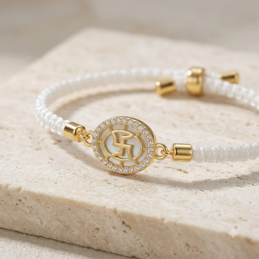 Premium Swastik Bracelet Rakhi (White)