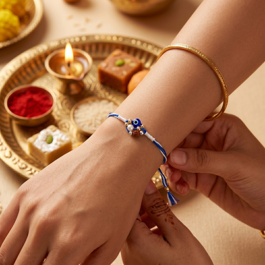 Nazar Pearl Rudraksha Rakhi