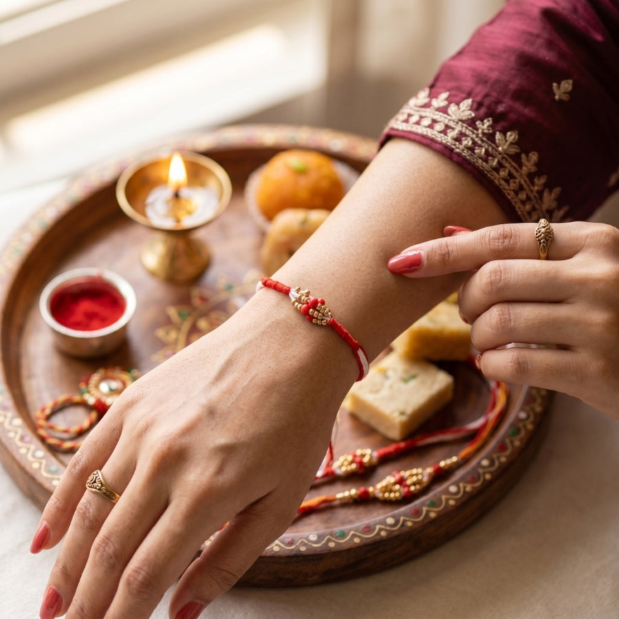 Traditional Red Bead Rakhi