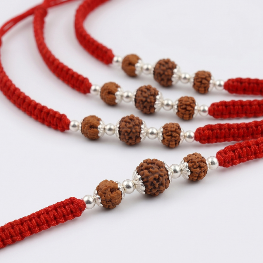 Triple Rudraksha Rakhi Combo (Set of 5)