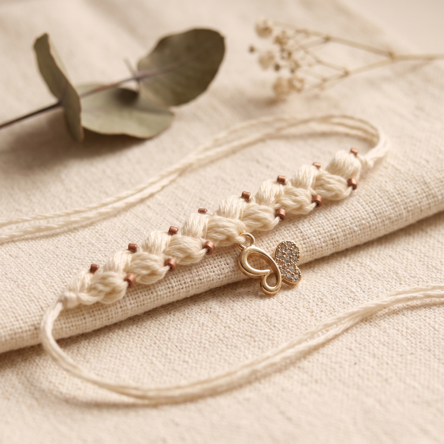 Ivory Heart Charm Thread Rakhi