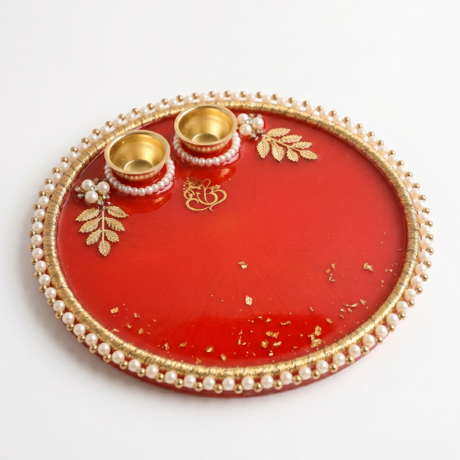 Crimson Pearl Ganesha Resin Thali