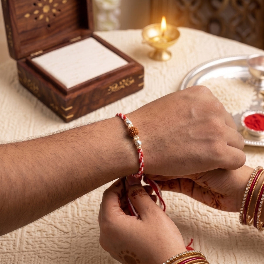 Crystal Rudraksha Twist Rakhi
