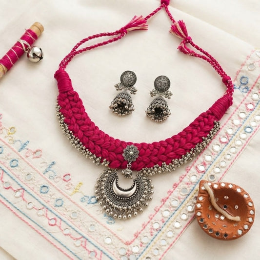 Gulabi Chand Dori Oxidised Necklace Set