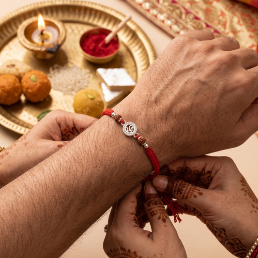 925 Silver Spiritual Om Rudraksha Rakhi