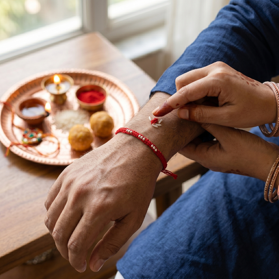 Silver Bead Thread Rakhi