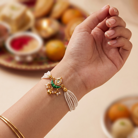 Pearl Green Crescent Lumba Rakhi