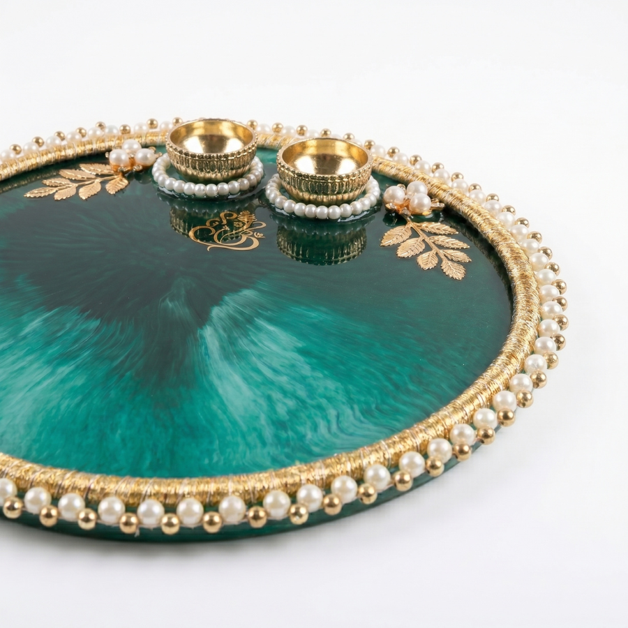 Emerald Pearl Ganesha Resin Thali