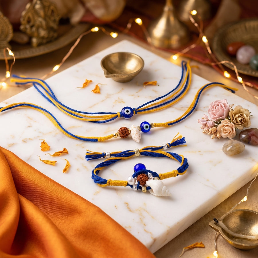 Ocean Blessing Evil Eye & Ocean Guardian & Evil Eye Protection Rakhi Set of 3