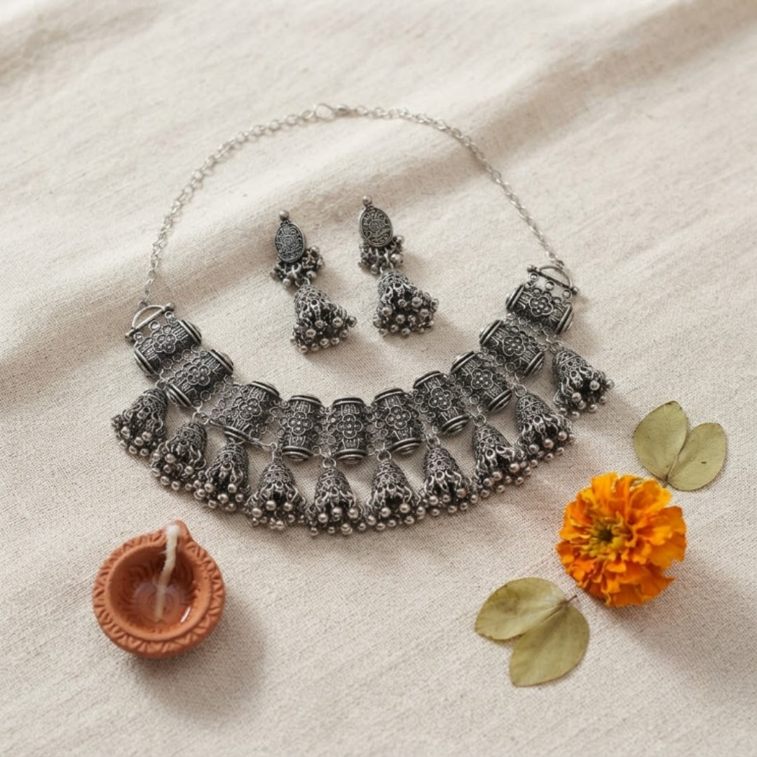 Dholida Ghughri Oxidised Choker Set