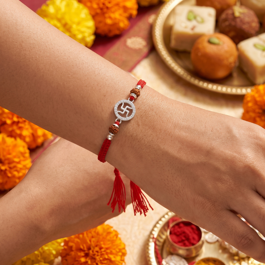 925 Silver Swastik Rudraksha Rakhi