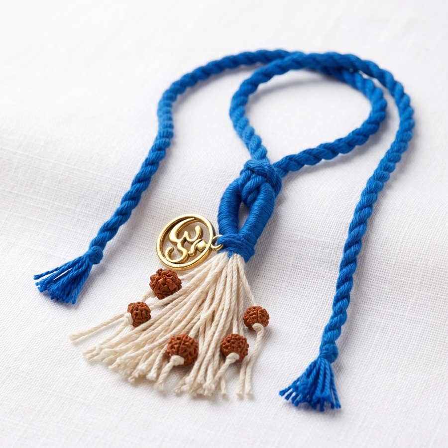 Blue Om Rudraksha Tassel Lumba Rakhi