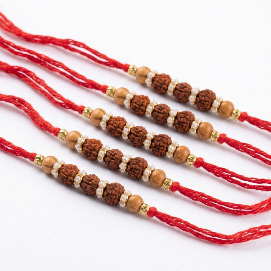 Sacred Rudraksha Pearl Rakhi Combo (Set of 5)