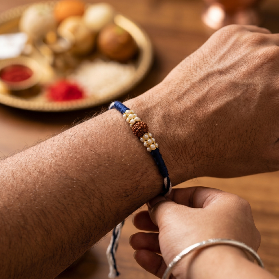 Pearl Halo Rudraksha Rakhi