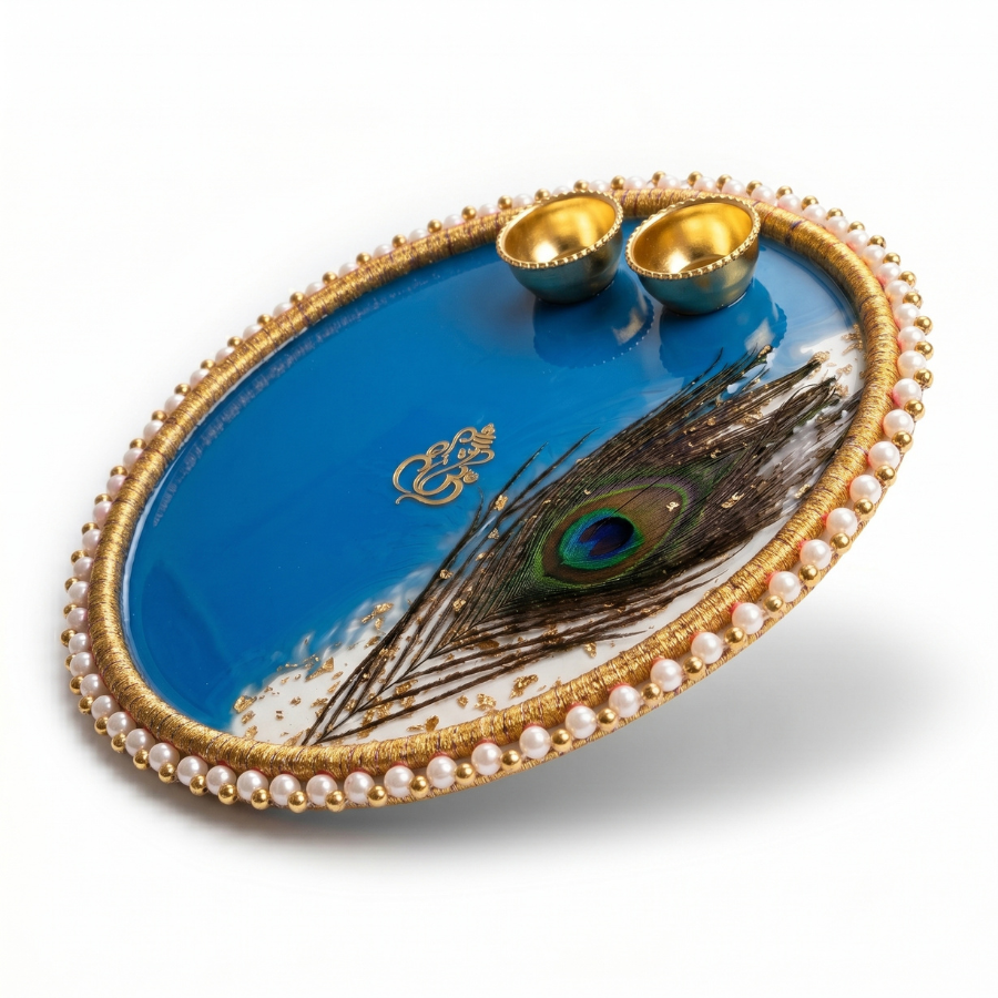 Royal Peacock Resin Pooja Thali