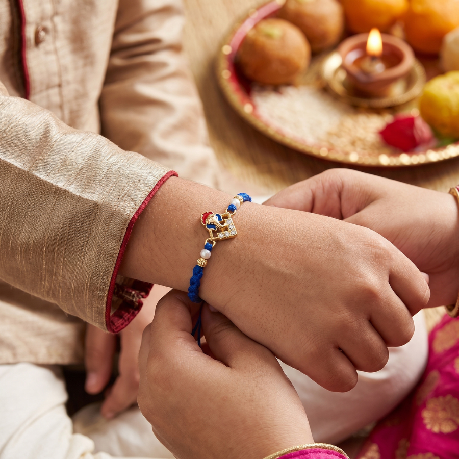 Royal Blue Ganesha Crystal Rakhi