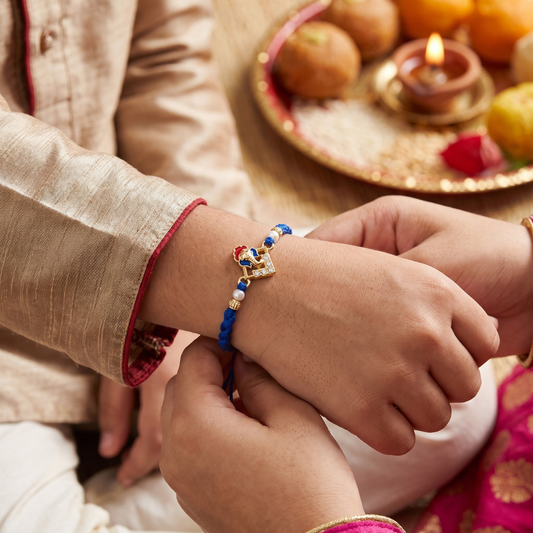 Royal Blue Ganesha Crystal Rakhi