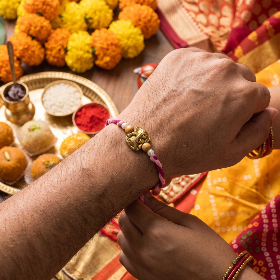 Pink Ganesha Pearl Rakhi