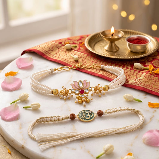 Divine Lotus Bracelet & Om Rakhi Set of 2