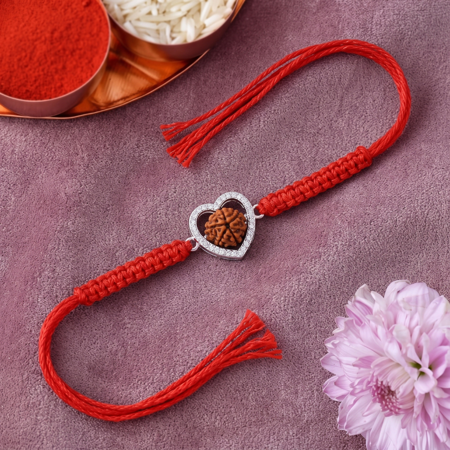 925 Silver Heart Rudraksha Rakhi