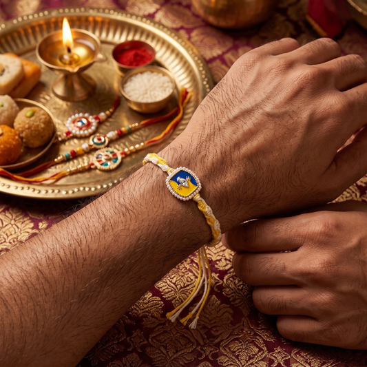 Blue Yellow Crystal Rakhi
