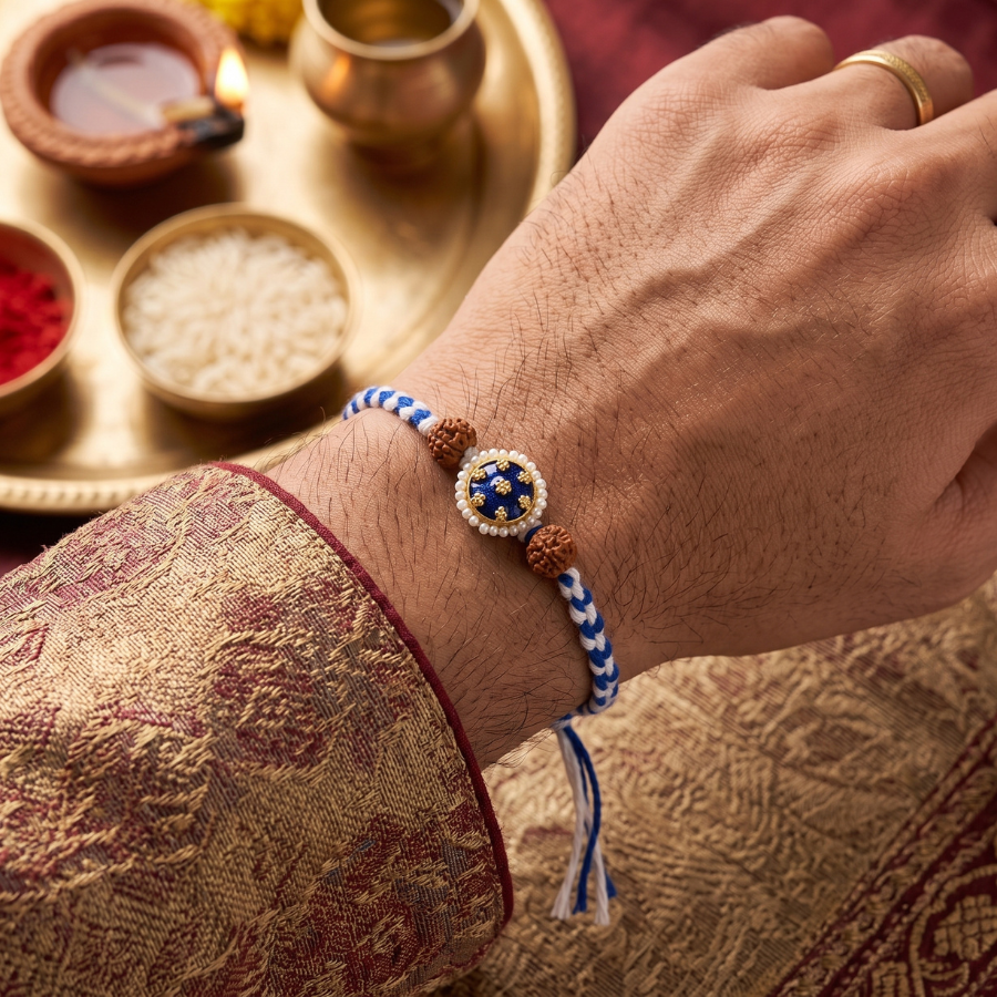 Blue Floral Rudraksha Rakhi