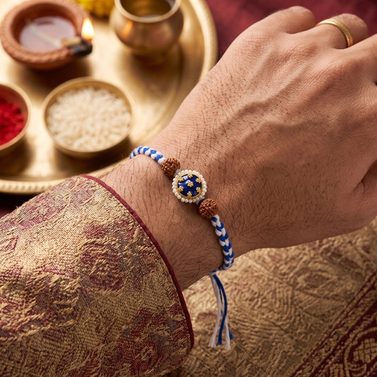Blue Floral Rudraksha Rakhi