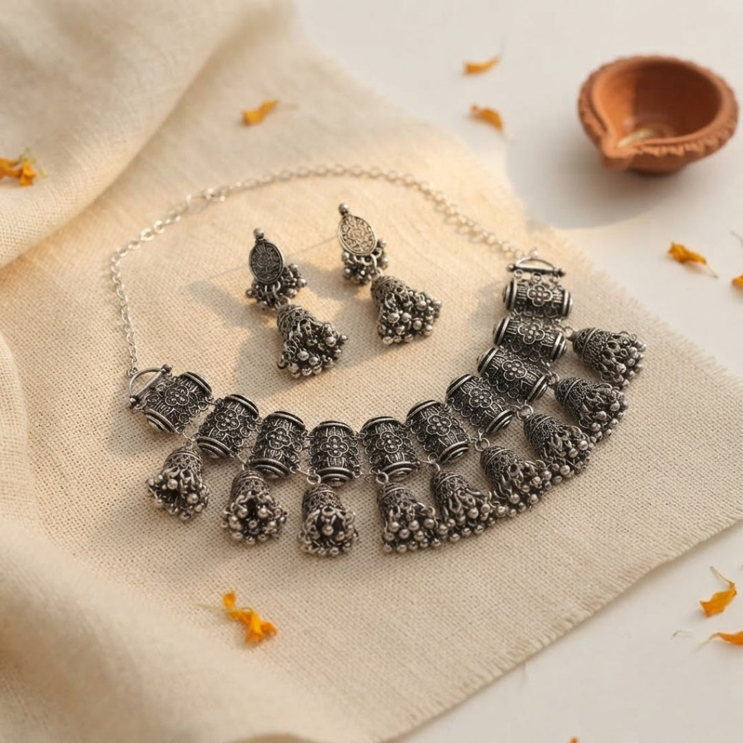 Dholida Ghughri Oxidised Choker Set