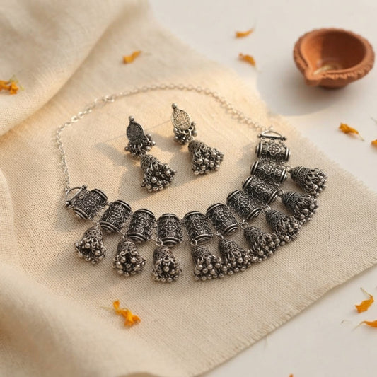 Dholida Ghughri Oxidised Choker Set