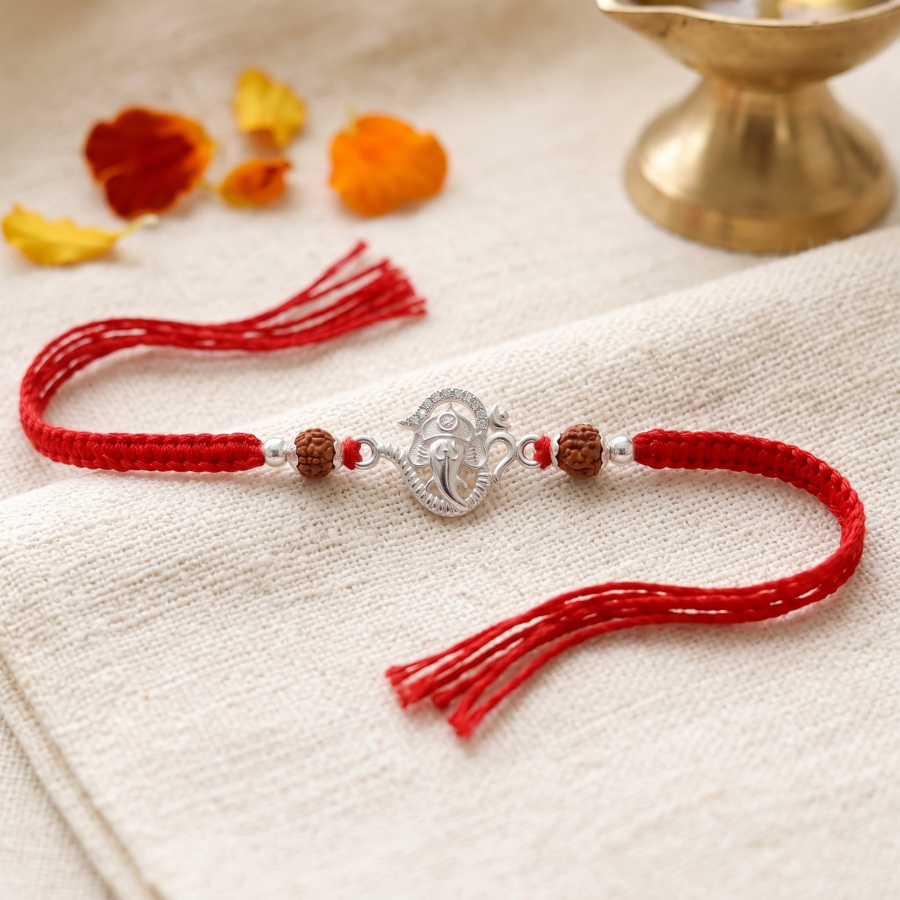 925 Silver Ganesha Rudraksha Rakhi