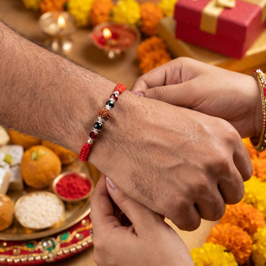 Crimson Crystal Rudraksha Rakhi