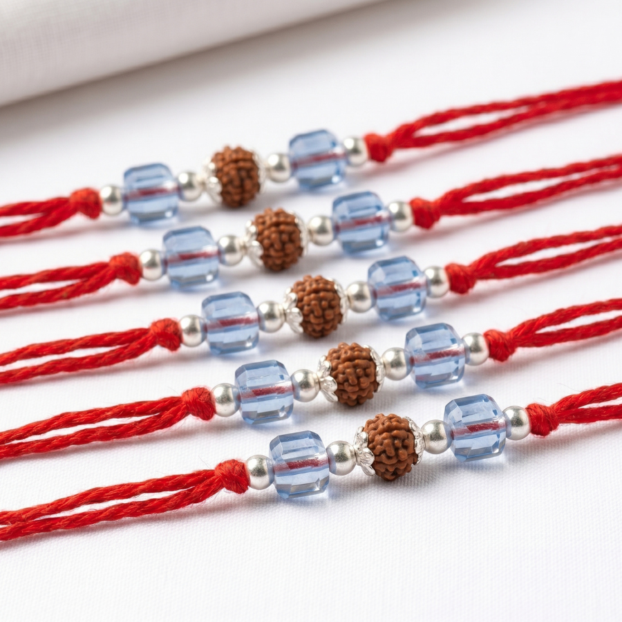 Sky Crystal Rudraksha Rakhi Combo (Set of 5)