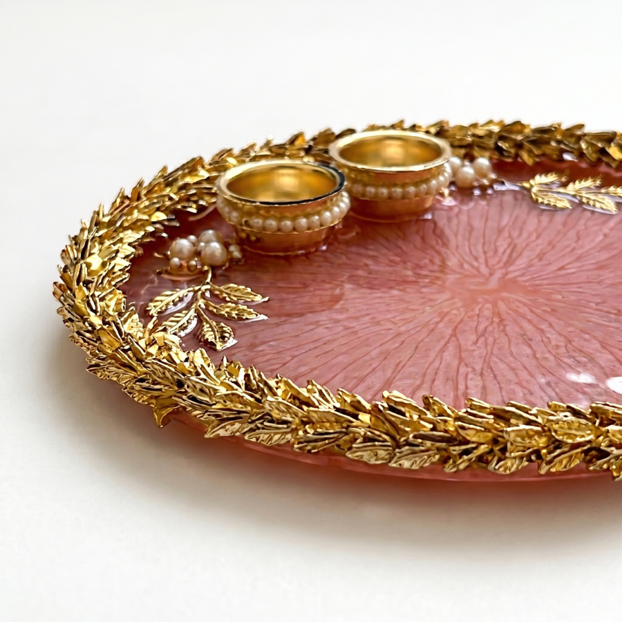 Rose Blush Leaf Resin Pooja Thali