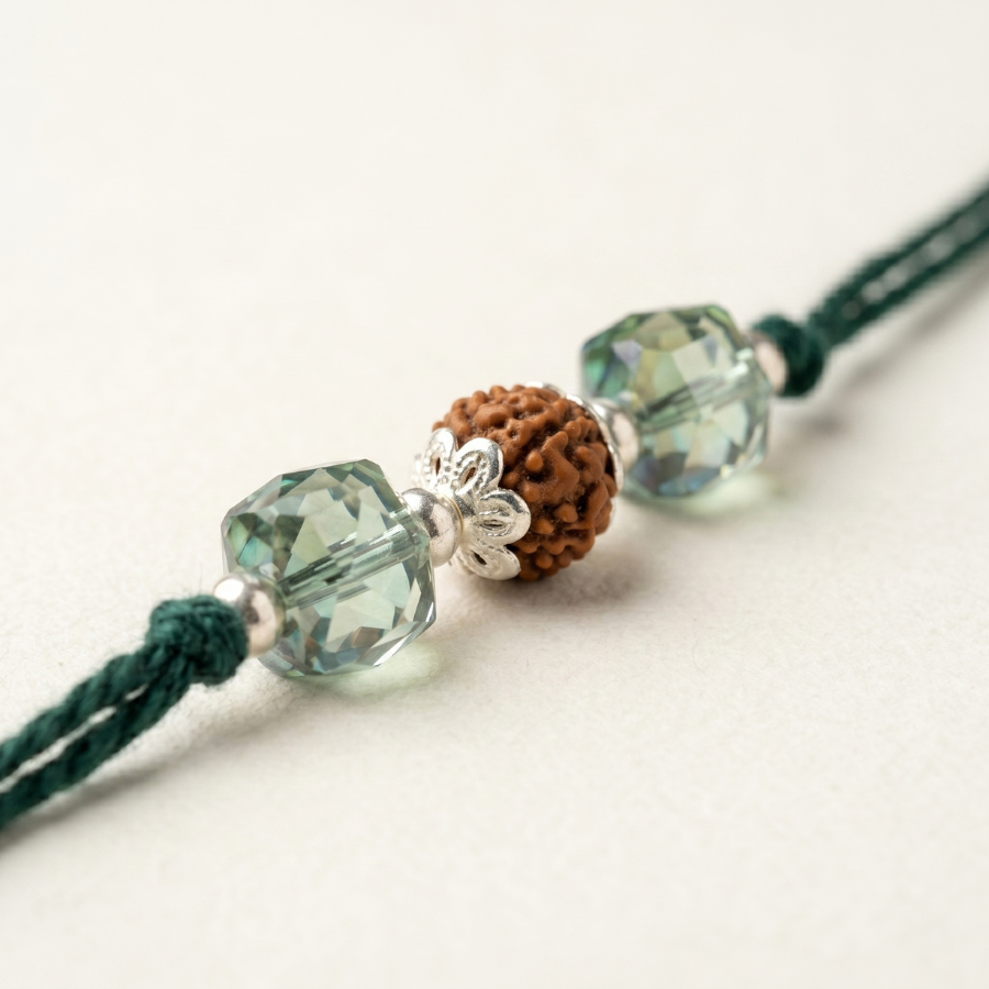 Green Crystal Rudraksha Rakhi