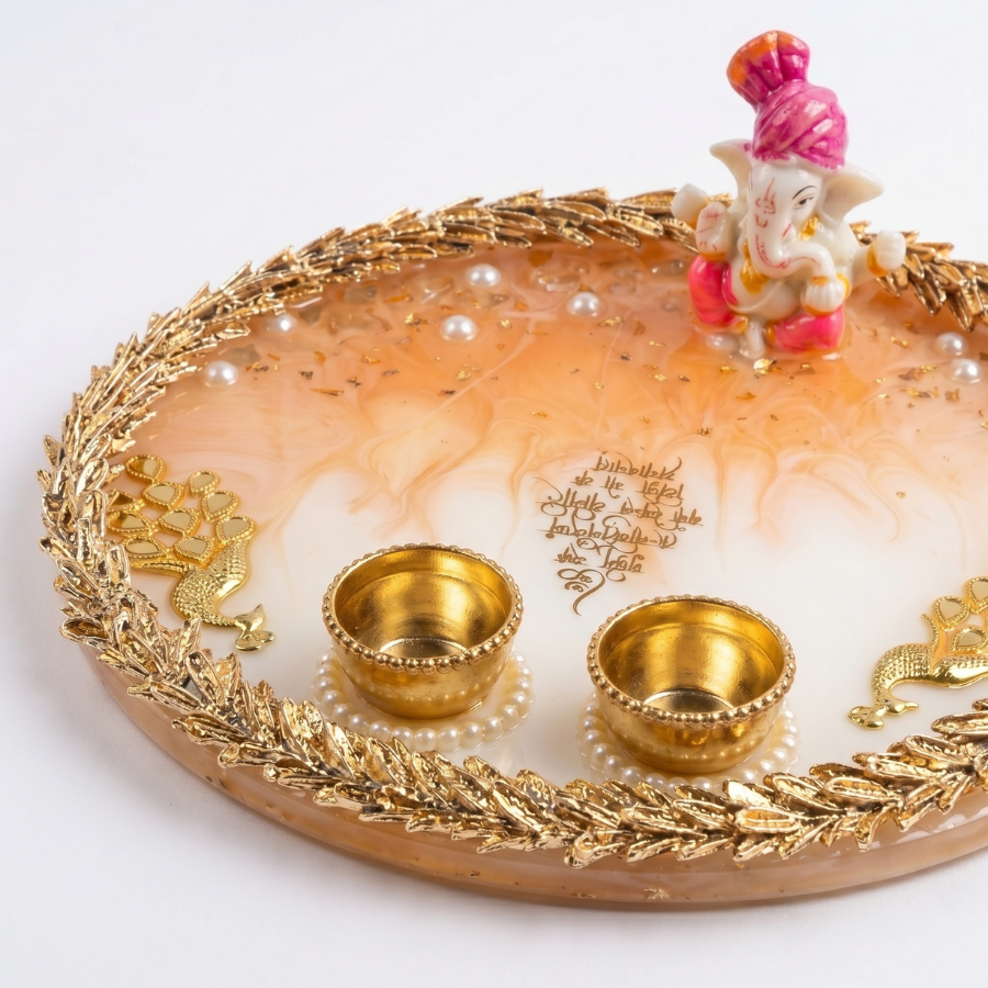 Peach Ganesha Celebration Resin Pooja Thali
